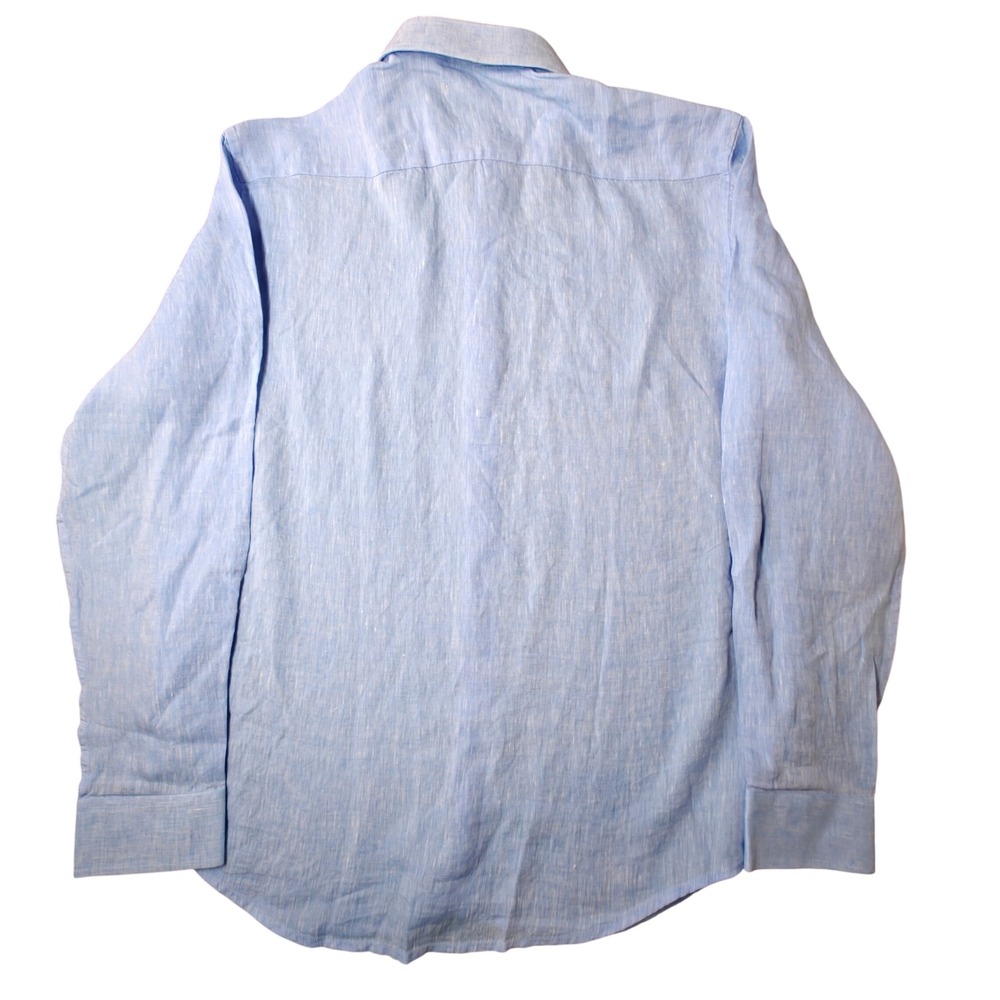 Collars & Co Mens Light Blue 100% Linen Long Sleeve Button Down Shirt Size L - Picture 2 of 15